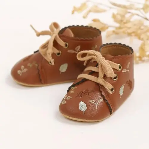 Myleleya Baby Girls Mary Jane Flats with Bowknot Flowers Princess Wedding Dress Ballet Shoes Non-Slip Toddler First Walkers Newborn Crib Shoes - 5