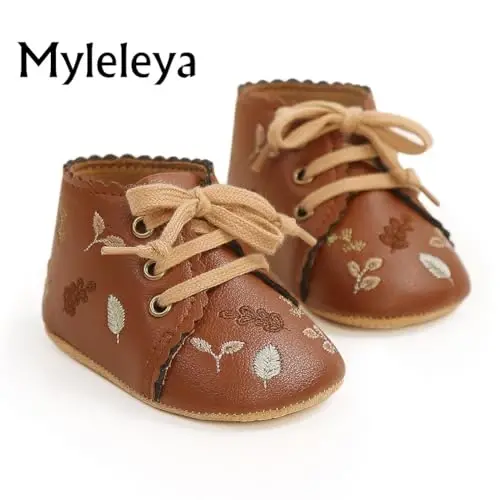 Myleleya Baby Girls Mary Jane Flats with Bowknot Flowers Princess Wedding Dress Ballet Shoes Non-Slip Toddler First Walkers Newborn Crib Shoes - 7