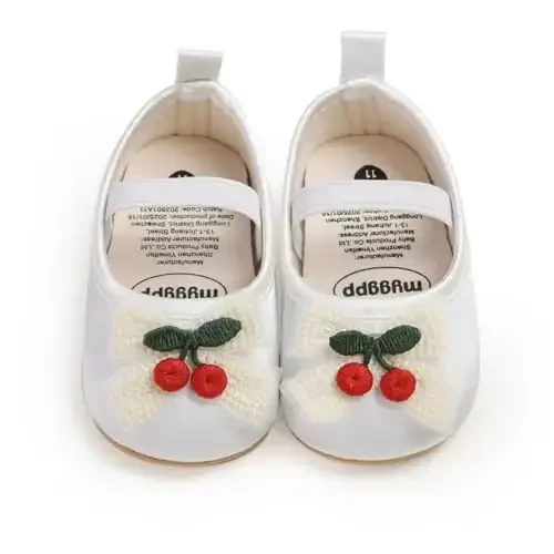 Myleleya Baby Girls Mary Jane Flats with Bowknot Flowers Princess Wedding Dress Ballet Shoes Non-Slip Toddler First Walkers Newborn Crib Shoes - 4