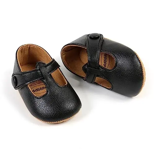 Myleleya Baby Girls Mary Jane Flats with Bowknot Flowers Princess Wedding Dress Ballet Shoes Non-Slip Toddler First Walkers Newborn Crib Shoes - MYLELEYA