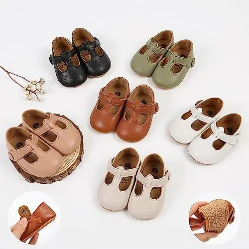 Myleleya Baby Girls Mary Jane Flats with Bowknot Flowers Princess Wedding Dress Ballet Shoes Non-Slip Toddler First Walkers Newborn Crib Shoes - 3