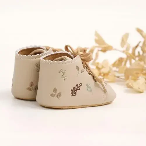 Myleleya Baby Girls Mary Jane Flats with Bowknot Flowers Princess Wedding Dress Ballet Shoes Non-Slip Toddler First Walkers Newborn Crib Shoes - MYLELEYA (1)