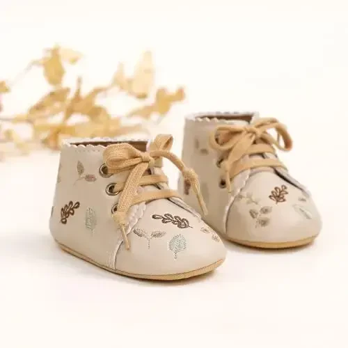 Myleleya Baby Girls Mary Jane Flats with Bowknot Flowers Princess Wedding Dress Ballet Shoes Non-Slip Toddler First Walkers Newborn Crib Shoes - 4