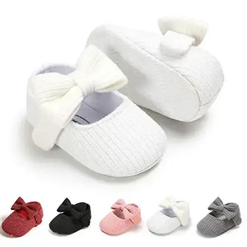 Myleleya Baby Girls Mary Jane Flats with Bowknot Flowers Princess Wedding Dress Ballet Shoes Non-Slip Toddler First Walkers Newborn Crib Shoes 