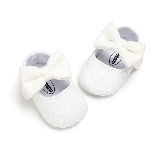 Myleleya Baby Girls Mary Jane Flats with Bowknot Flowers Princess Wedding Dress Ballet Shoes Non-Slip Toddler First Walkers Newborn Crib Shoes - 4