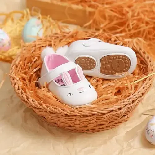 Myleleya Baby Girls Mary Jane Flats with Bowknot Flowers Princess Wedding Dress Ballet Shoes Non-Slip Toddler First Walkers Newborn Crib Shoes - 6