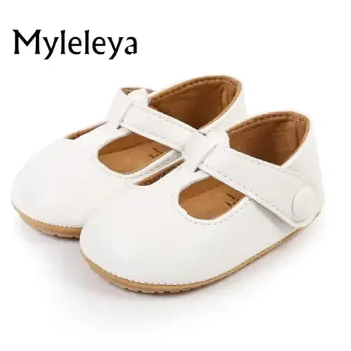 Myleleya Baby Girls Mary Jane Flats with Bowknot Flowers Princess Wedding Dress Ballet Shoes Non-Slip Toddler First Walkers Newborn Crib Shoes - 7