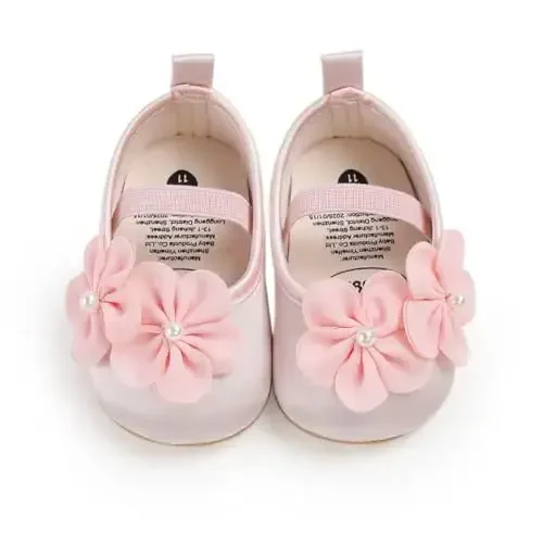 Myleleya Baby Girls Mary Jane Flats with Bowknot Flowers Princess Wedding Dress Ballet Shoes Non-Slip Toddler First Walkers Newborn Crib Shoes - 3