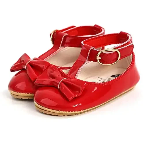 Myleleya Baby Girls Mary Jane Flats with Bowknot Flowers Princess Wedding Dress Ballet Shoes Non-Slip Toddler First Walkers Newborn Crib Shoes - 5