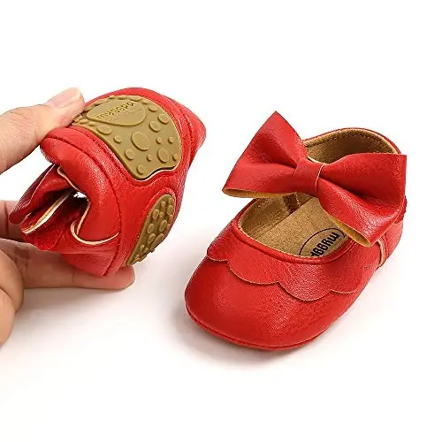Myleleya Baby Girls Mary Jane Flats with Bowknot Flowers Princess Wedding Dress Ballet Shoes Non-Slip Toddler First Walkers Newborn Crib Shoes - 2