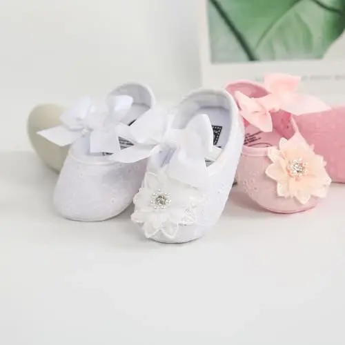 Myleleya Baby Girls Mary Jane kamonaklar bilan gulli malika to'y liboslari balet poyafzallari sirpanmaydigan chaqaloq birinchi qadam qo'yuvchilar yangi tug'ilgan chaqaloqlar uchun krovat poyafzallari - 2