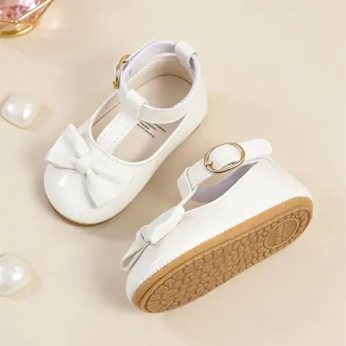 Myleleya Baby Girls Мэри Джейн Балетки с бантом и цветами, принцесса, свадебное платье, балетки, нескользящие туфли для малышей, первые шаги, обувь для новорожденных. - 3