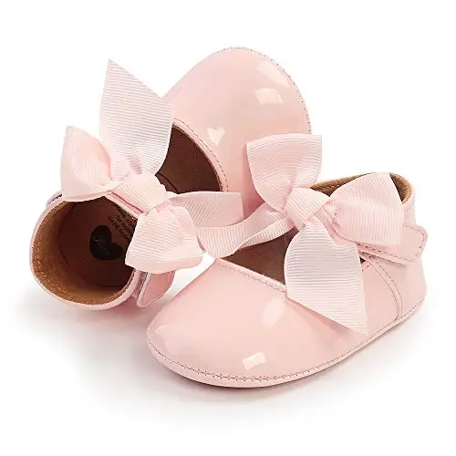 Myleleya Baby Girls Мэри Джейн Балетки с бантом и цветами Свадебное платье принцессы Балетки Противоскользящие первые шаги для малышей Обувь для новорожденных - 5