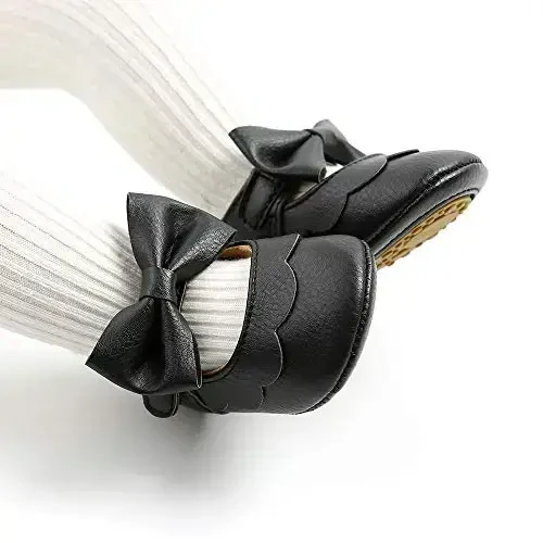 Myleleya Baby Girls Мэри Джейн Балетки с бантом и цветами, свадебные туфли принцессы, нескользящие туфли для малышей, первые шаги, обувь для новорожденных - 3