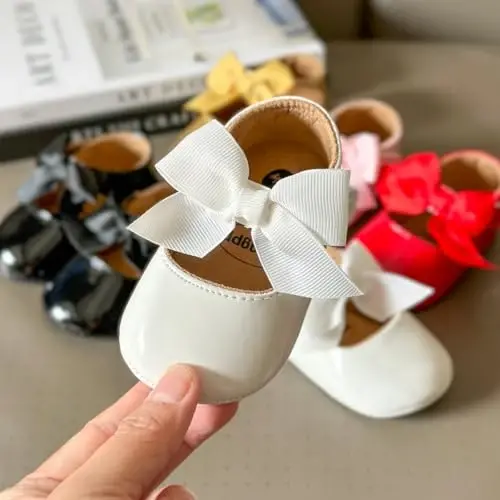 Myleleya Baby Qizlar Mary Jane Baletkalari Kamonchali Gullar Princess To'y Libosi Balet Poyi Non-Slip Toddler Birinchi Walkers Yangi Tug'ilgan Chaqaloq Krovat Poyi - MYLELEYA
