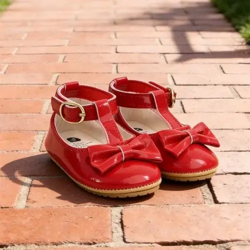 Myleleya Baby Girls Mary Jane Flats with Bowknot Flowers Princess Wedding Dress Ballet Shoes Non-Slip Toddler First Walkers Newborn Crib Shoes - 2