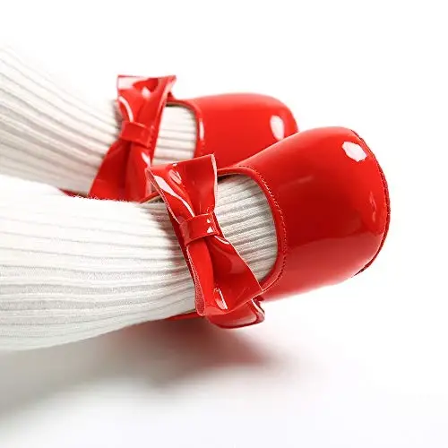 Myleleya Baby Girls Mary Jane Flats with Bowknot Flowers Princess Wedding Dress Ballet Shoes Non-Slip Toddler First Walkers Newborn Crib Shoes - 4