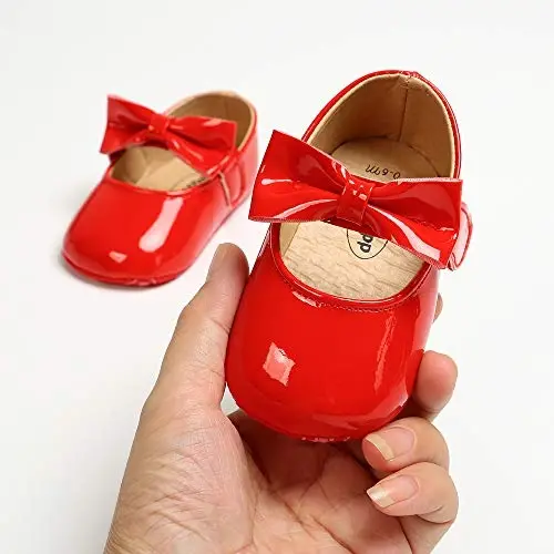 Myleleya Baby Girls Mary Jane Flats with Bowknot Flowers Princess Wedding Dress Ballet Shoes Non-Slip Toddler First Walkers Newborn Crib Shoes - 3
