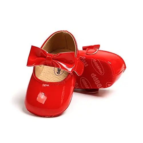 Myleleya Baby Girls Mary Jane Flats with Bowknot Flowers Princess Wedding Dress Ballet Shoes Non-Slip Toddler First Walkers Newborn Crib Shoes - 7
