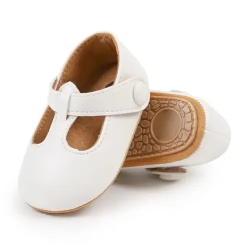Myleleya Baby Girls Mary Jane Flats with Bowknot Flowers Princess Wedding Dress Ballet Shoes Non-Slip Toddler First Walkers Newborn Crib Shoes - 4