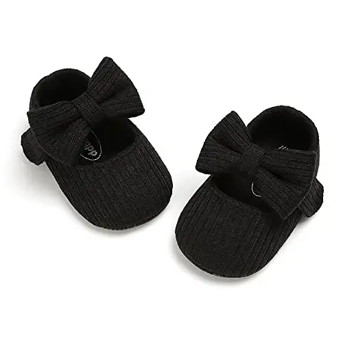 Myleleya Baby Girls Mary Jane Flats with Bowknot Flowers Princess Wedding Dress Ballet Shoes Non-Slip Toddler First Walkers Newborn Crib Shoes - 4