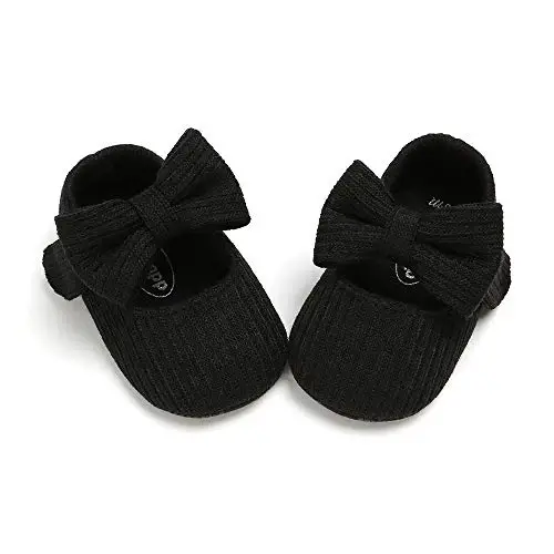Myleleya Baby Girls Mary Jane Flats with Bowknot Flowers Princess Wedding Dress Ballet Shoes Non-Slip Toddler First Walkers Newborn Crib Shoes - 6
