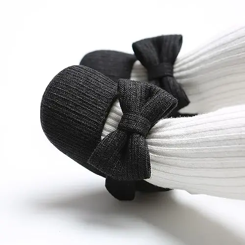 Myleleya Baby Girls Mary Jane Flats with Bowknot Flowers Princess Wedding Dress Ballet Shoes Non-Slip Toddler First Walkers Newborn Crib Shoes - 2