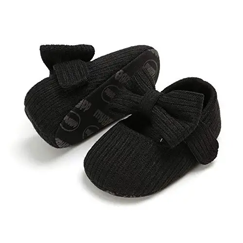 Myleleya Baby Girls Mary Jane Flats with Bowknot Flowers Princess Wedding Dress Ballet Shoes Non-Slip Toddler First Walkers Newborn Crib Shoes - 5