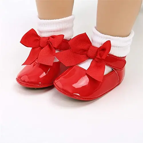 Myleleya Baby Girls Mary Jane Flats with Bowknot Flowers Princess Wedding Dress Ballet Shoes Non-Slip Toddler First Walkers Newborn Crib Shoes - 2