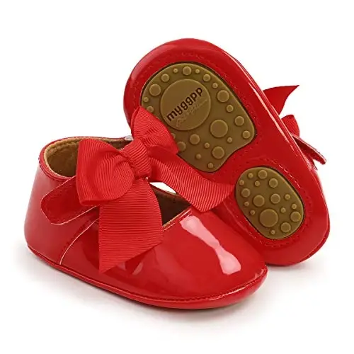 Myleleya Baby Girls Mary Jane Flats with Bowknot Flowers Princess Wedding Dress Ballet Shoes Non-Slip Toddler First Walkers Newborn Crib Shoes - 3