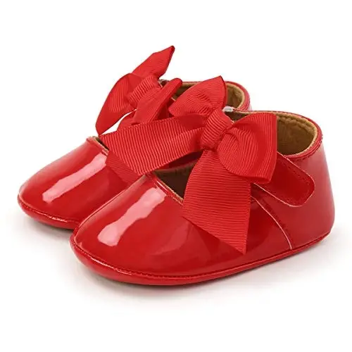 Myleleya Baby Girls Mary Jane Flats with Bowknot Flowers Princess Wedding Dress Ballet Shoes Non-Slip Toddler First Walkers Newborn Crib Shoes - 4