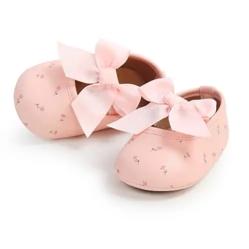 Myleleya Baby Girls Mary Jane Flats with Bowknot Flowers Princess Wedding Dress Ballet Shoes Non-Slip Toddler First Walkers Newborn Crib Shoes - 3