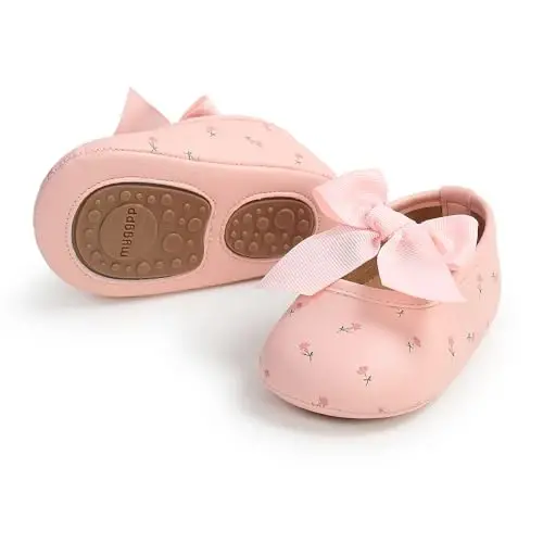 Myleleya Baby Girls Mary Jane Flats with Bowknot Flowers Princess Wedding Dress Ballet Shoes Non-Slip Toddler First Walkers Newborn Crib Shoes - 4