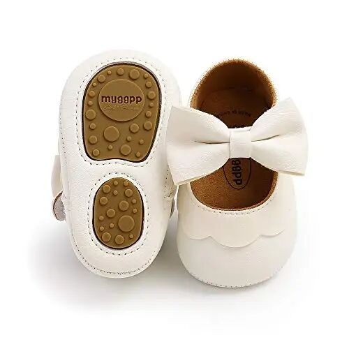 Myleleya Baby Girls Mary Jane Flats with Bowknot Flowers Princess Wedding Dress Ballet Shoes Non-Slip Toddler First Walkers Newborn Crib Shoes - 1