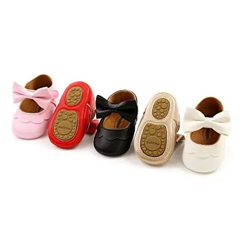 Myleleya Baby Girls Mary Jane Flats with Bowknot Flowers Princess Wedding Dress Ballet Shoes Non-Slip Toddler First Walkers Newborn Crib Shoes - 4