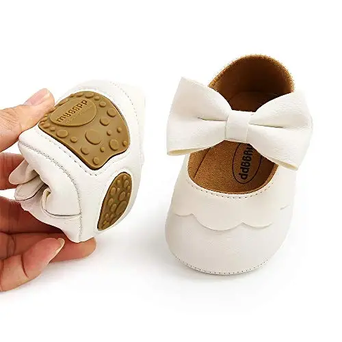Myleleya Baby Girls Mary Jane Flats with Bowknot Flowers Princess Wedding Dress Ballet Shoes Non-Slip Toddler First Walkers Newborn Crib Shoes - 3