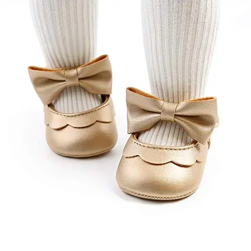 Myleleya Baby Girls Mary Jane Flats with Bowknot Flowers Princess Wedding Dress Ballet Shoes Non-Slip Toddler First Walkers Newborn Crib Shoes - 2