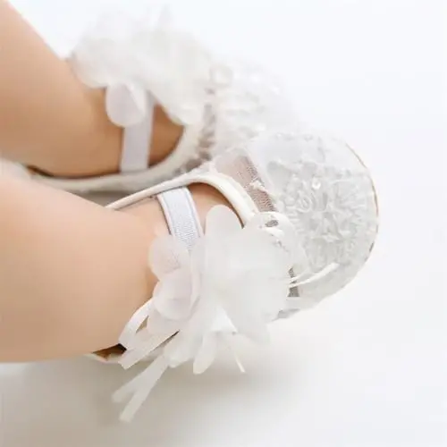 Myleleya Baby Girls Mary Jane Flats with Bowknot Flowers Princess Wedding Dress Ballet Shoes Non-Slip Toddler First Walkers Newborn Crib Shoes - MYLELEYA (1)