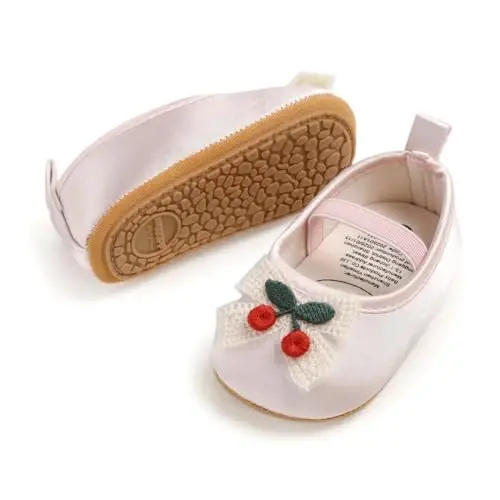 Myleleya Baby Girls Mary Jane Flats with Bowknot Flowers Princess Wedding Dress Ballet Shoes Non-Slip Toddler First Walkers Newborn Crib Shoes - 3