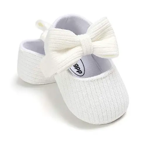 Myleleya Baby Girls Mary Jane Flats with Bowknot Flowers Princess Wedding Dress Ballet Shoes Non-Slip Toddler First Walkers Newborn Crib Shoes - 4