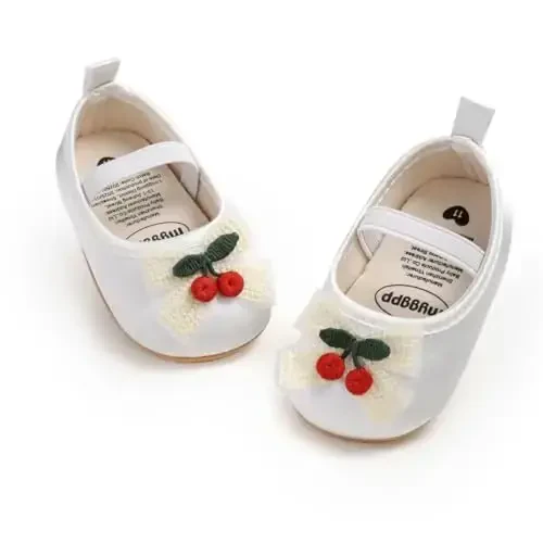 Myleleya Baby Girls Mary Jane Flats with Bowknot Flowers Princess Wedding Dress Ballet Shoes Non-Slip Toddler First Walkers Newborn Crib Shoes - MYLELEYA
