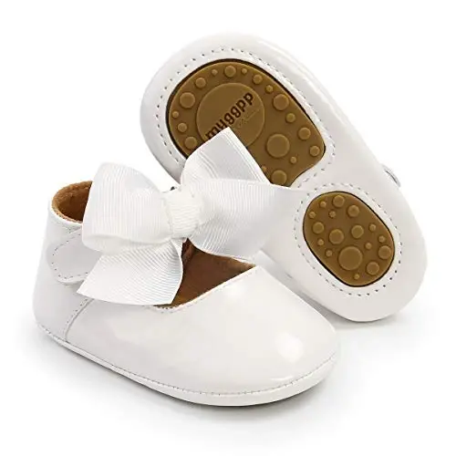 Myleleya Baby Girls Mary Jane Flats with Bowknot Flowers Princess Wedding Dress Ballet Shoes Non-Slip Toddler First Walkers Newborn Crib Shoes - 5