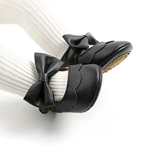 Myleleya Baby Girls Mary Jane Flats with Bowknot Flowers Princess Wedding Dress Ballet Shoes Non-Slip Toddler First Walkers Newborn Crib Shoes - 3