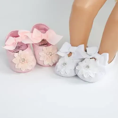 Myleleya Baby Girls Mary Jane Flats with Bowknot Flowers Princess Wedding Dress Ballet Shoes Non-Slip Toddler First Walkers Newborn Crib Shoes - MYLELEYA (1)