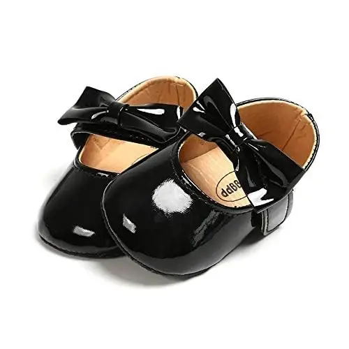 Myleleya Baby Girls Mary Jane Flats with Bowknot Flowers Princess Wedding Dress Ballet Shoes Non-Slip Toddler First Walkers Newborn Crib Shoes - MYLELEYA (1)