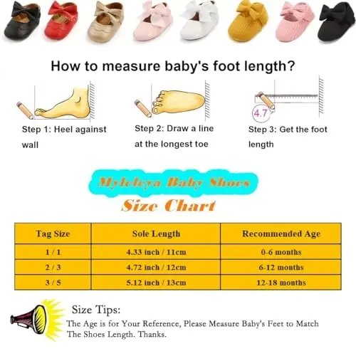Myleleya Baby Girls Mary Jane Flats with Bowknot Flowers Princess Wedding Dress Ballet Shoes Non-Slip Toddler First Walkers Newborn Crib Shoes - 4