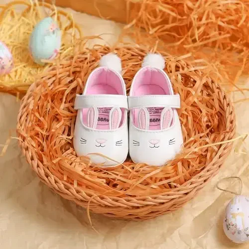 Myleleya Baby Girls Mary Jane Flats with Bowknot Flowers Princess Wedding Dress Ballet Shoes Non-Slip Toddler First Walkers Newborn Crib Shoes - 7
