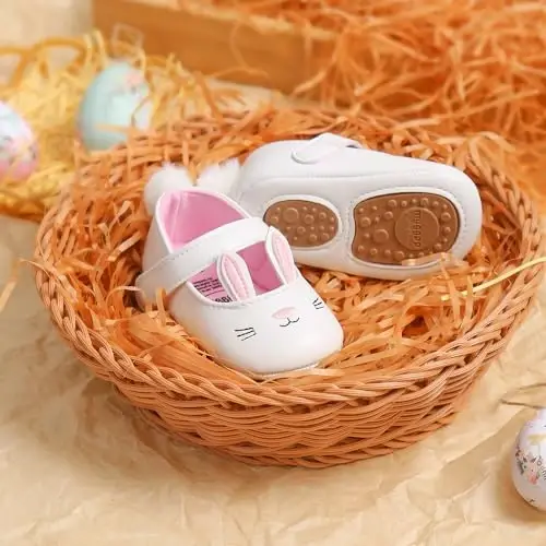 Myleleya Baby Girls Mary Jane Flats with Bowknot Flowers Princess Wedding Dress Ballet Shoes Non-Slip Toddler First Walkers Newborn Crib Shoes - 6