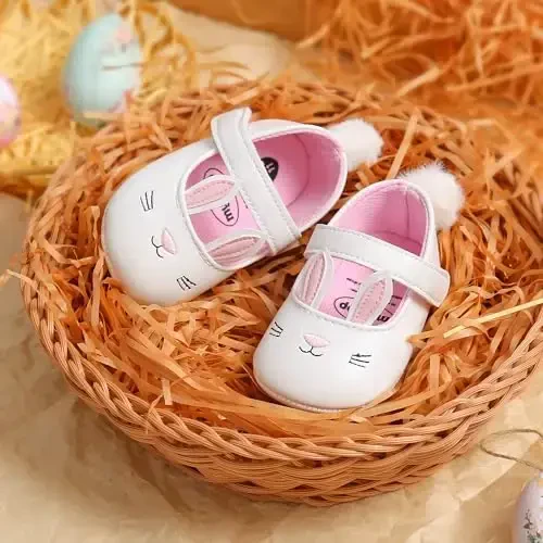 Myleleya Baby Girls Mary Jane Flats with Bowknot Flowers Princess Wedding Dress Ballet Shoes Non-Slip Toddler First Walkers Newborn Crib Shoes - 5
