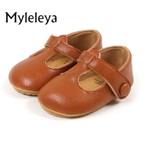 Myleleya Baby Girls Mary Jane Flats with Bowknot Flowers Princess Wedding Dress Ballet Shoes Non-Slip Toddler First Walkers Newborn Crib Shoes - 7